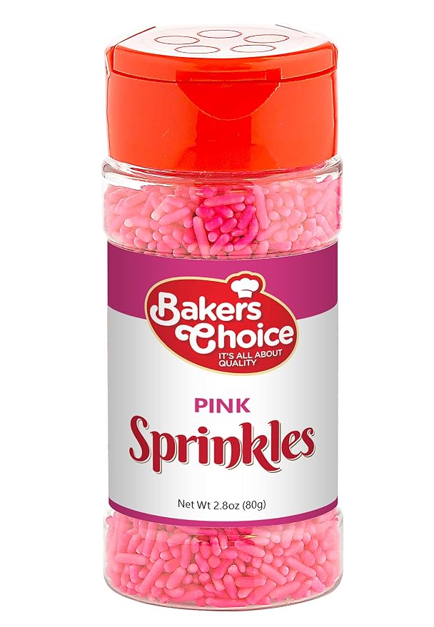 Bakers Choice Pink Sprinkles for Baking - Jimmies Sprinkles for Ice Cream Toppings - Dairy Free, Kosher 2.8 oz