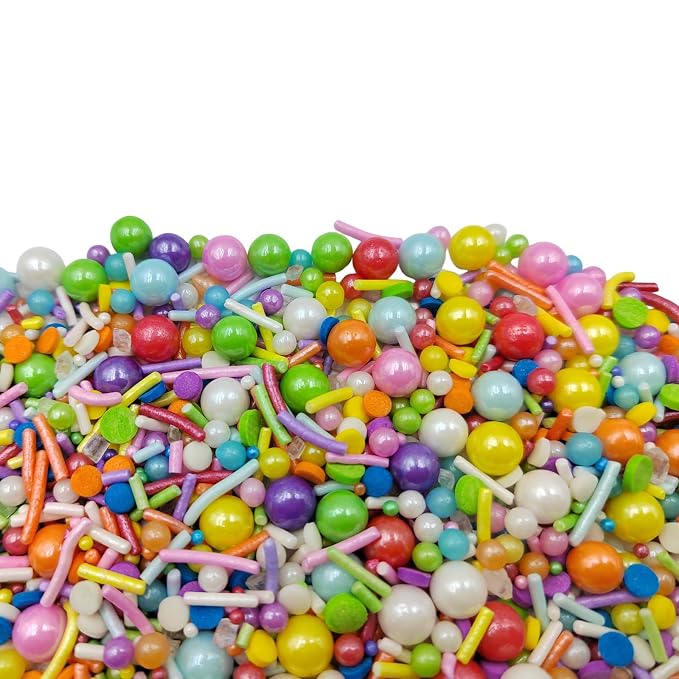 Rainbow Sprinkles for Cupcakes, Edible Birthday Sprinkles, Colorful Jimmies Pearls Sprinkle Mix for Baking Cupcake Toppers Cake Decorating Cookie Decorations Ice Cream Toppings
