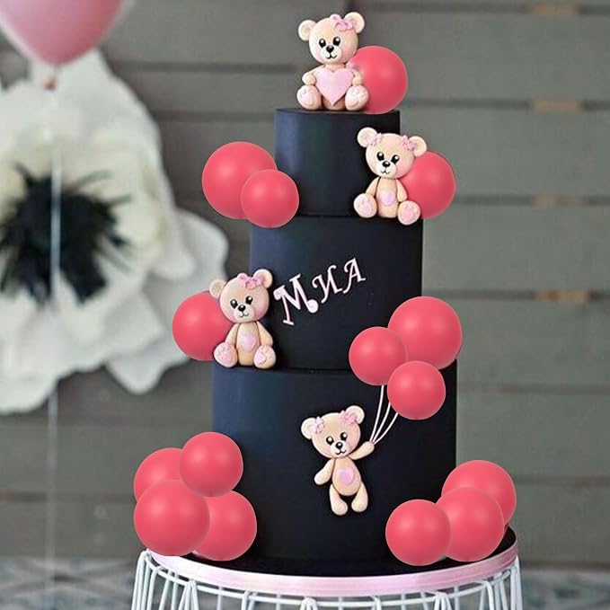 Gyufise 30Pcs Balls Cake Toppers Ball Cake Picks Foam Ball Shaped Cupcake Toppers Mini Balloons Baby Shower Cake Decorations for Wedding Enaggement Bridal Shower Birthday Party Supplies Rose Red