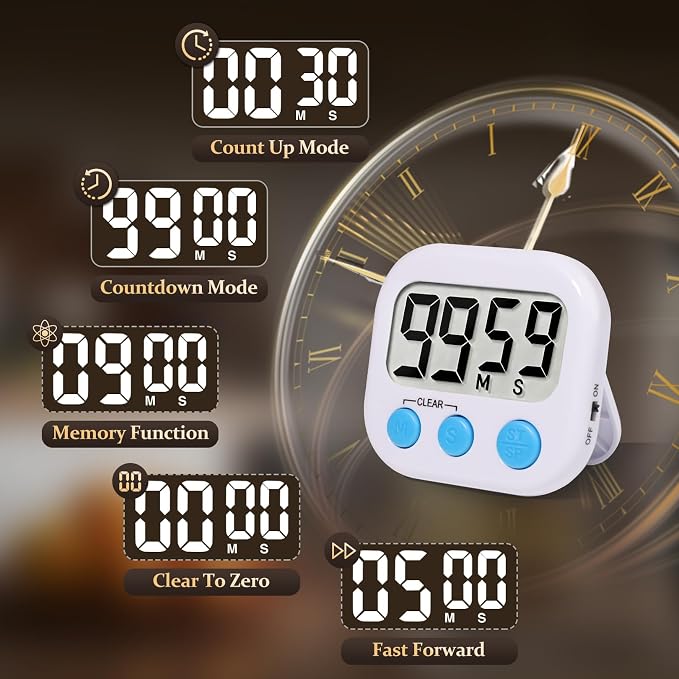 24 Pack Digital Kitchen Timer Small Classroom Timers for Kids Teachers (White)