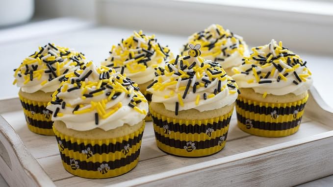 NCS Black, Yellow & White Jimmies Edible Sprinkles – Cupcake, Cake & Cookie Decorations, 7 oz