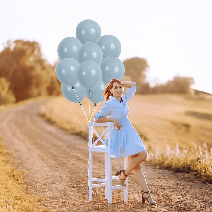 Jobkoo Blue Balloons - 12 Inch, 100 Pack Muted Dusty Blue Latex Balloons for Birthday, Boho Baby Shower, Bachelorette Party Decorations