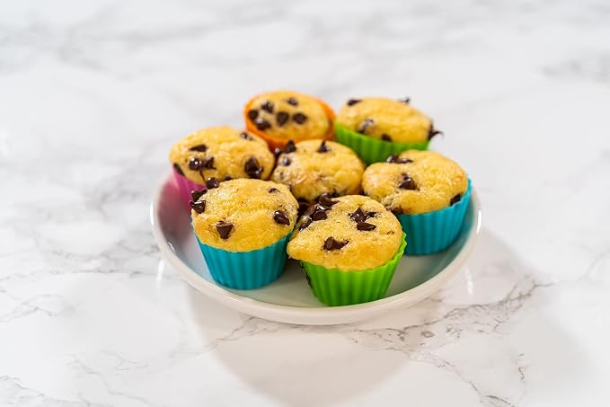 Bakerpan Silicone Mini Cupcake Liners 24 Pack - Reusable Non-Stick Muffin Cups - BPA-Free Baking Cups for Mini Muffin Pan, Candy & Chocolate Molds, 4 Vibrant Colors
