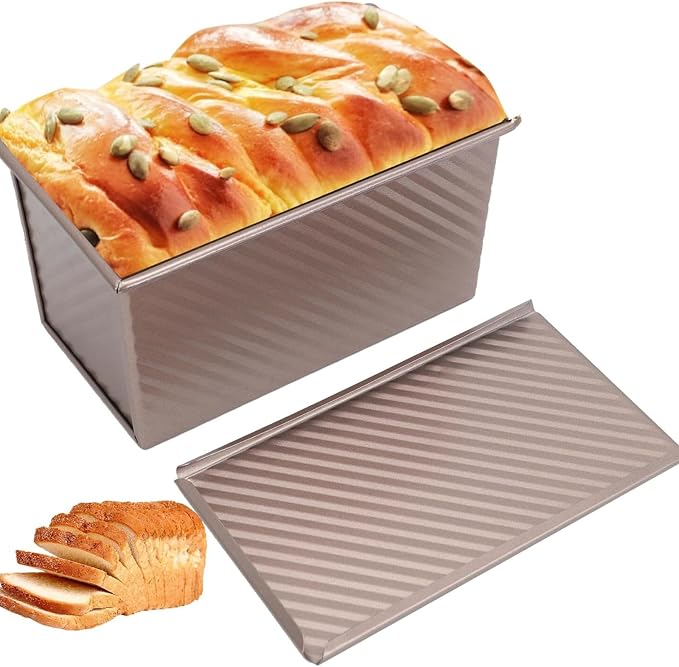 2pack Pullman Bread Pans with Lid, 1LB Capacity, Aluminized Steel Bread Loaf Pan, Non-Stick, Easy Release Sandwich Bread Loaf Pan for Baking Homemade Bread