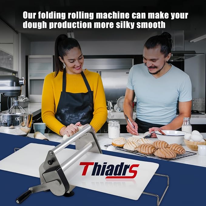 Manual Folding Dough Sheeter Countertop - 0-17.5mm Adjustable Thickness, Stainless Steel Dough Roller with 2 Sheeter Boards
