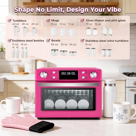 30L/32Qt Sublimation Oven - for 40oz Tumblers | 1700W 450℉ 360° Turbo Convection, Digital Control, Bulk Printing for 11oz Ceramic Mugs with Accessories