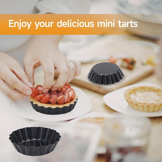 Tart Pan with Removable Bottom, Quiche Pans Carbon Steel Tart Mold for Baking (3-Inch Fixed Bottom-8PCS)