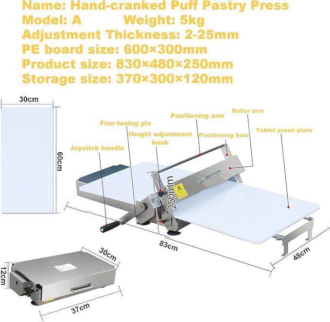 Folding Dough Sheeter with Sheeter Boards, Stainless Steel, Adjustable Thickness, Manual Dough Roller Machine, for Pizza, Croissants, Pastry & Fondant Table Top Design A
