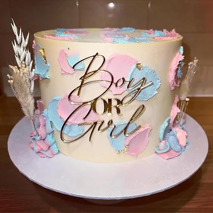 Gold Acrylic Boy or Girl Cake Topper,Boy or Girl Happy Birthday Cake Topper for Boys and Girls Gender Reveal Baby Shower Birthday Party Supplies