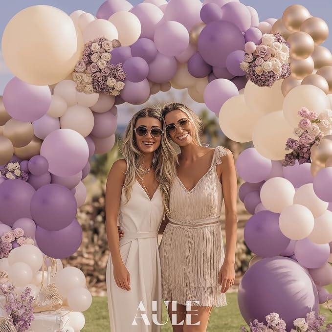 AULE Purple Balloon Arch Kit 155Pcs Dusty Macaron Purple Sand White Gold Balloons Garland for Birthday Anniversary Engagement Bridal Baby Shower Wedding Theme Party Decoration