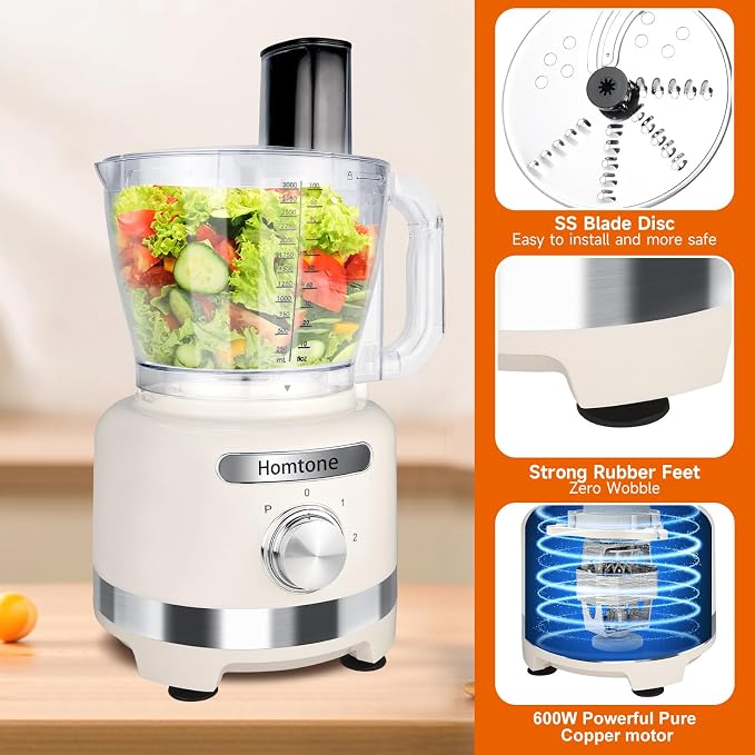 Homtone 16 Cup Food Processor, Large Food Chopper for French Fry Cutter | 9 Functions, Meat/Veggie Chopper, Bread Dough Knead, Slicer, Cheese Shredder, Egg White Whipper, Meal Prep, Dishwasher Safe