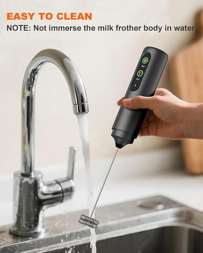 2-Speed Rechargeable Milk Frother Handheld with Cover, Dual Coil Whisk Coffee Frother Handheld - Portable Hand Frother Wand for Coffee Matcha Cappuccino & Hot Chocolate, Kitchen Gift