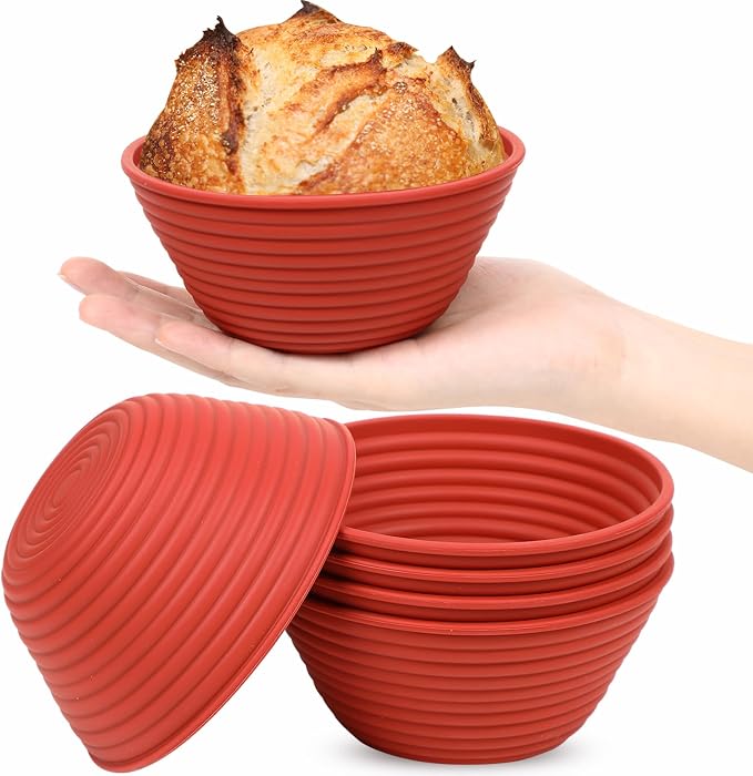 Webake 5 Inch Silicone Mini Banneton Bread Proofing Basket, 6Pcs Round Small Banneton Basket for Sourdough Bread Soup Bowls