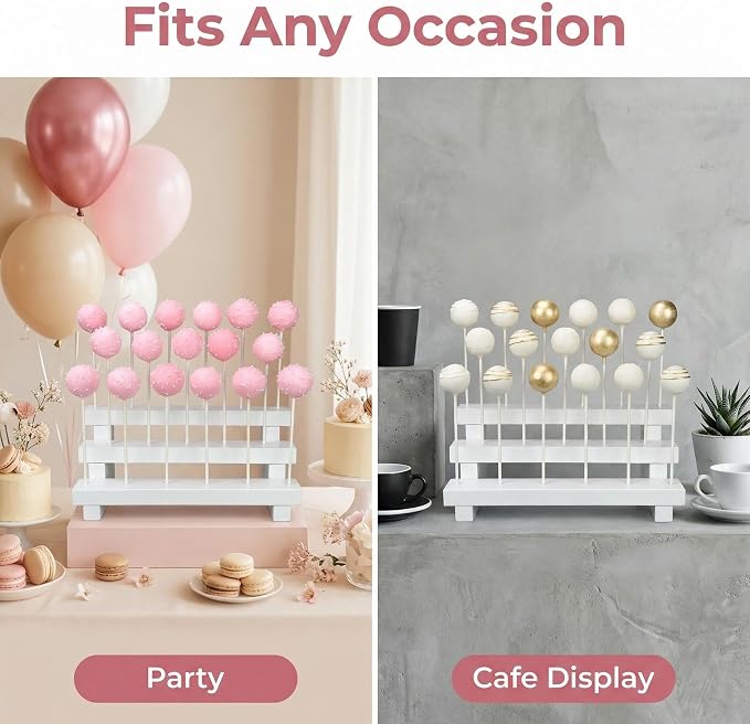 NANGOPOP Cake Pop Stand Display Riser - 3 Tier Wood Lollipop Holder, 17 Hole Sucker Stand for Dessert Table of Wedding, Birthday Party - White, Collapsible, Fit 5/32" (4mm) Lollipop Sticks
