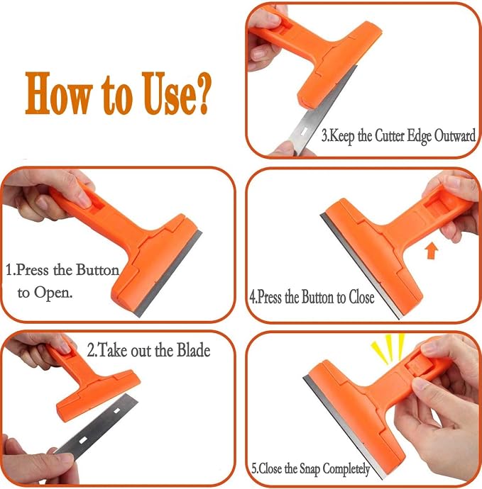 Razor Blade Scraper,Paint Scraper Glass Scraper Tool with 20 Extra Replacement Metal Blades Window scraper for Remover Tool Remove Surface Stains,Paint,Automotive Glass Film 4 inch-2 Handle
