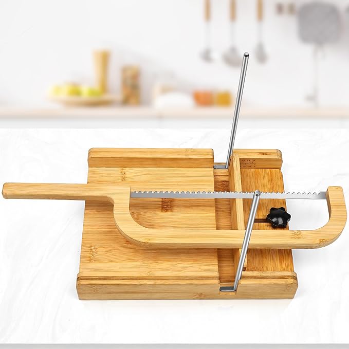 Bread Slicer for Homemade Bread w/Upgraded Bread Knife Adjustable to 8 Different Thickness Sourdough for Cakes, Sandwich, Toasts - Kitchen Gadget & Christmas Gifts