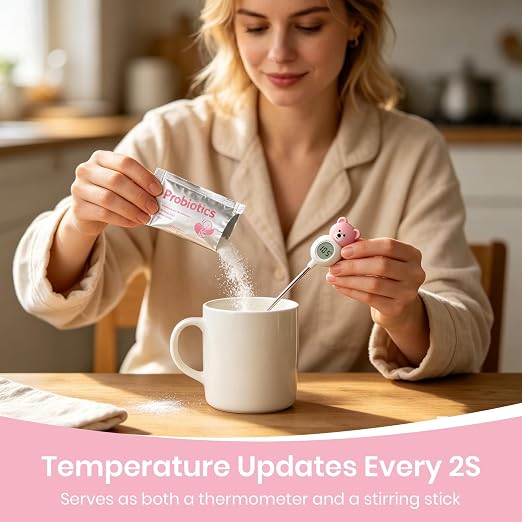 Instant Food Thermometer Digital with High Definition Digital Display, Stainless Steel Digital Thermometer, 2-in-1 Thermometers and Stirring Rod, ±0.5℉ Accuracy for Kitchen Cooking, Coffee, and Milk