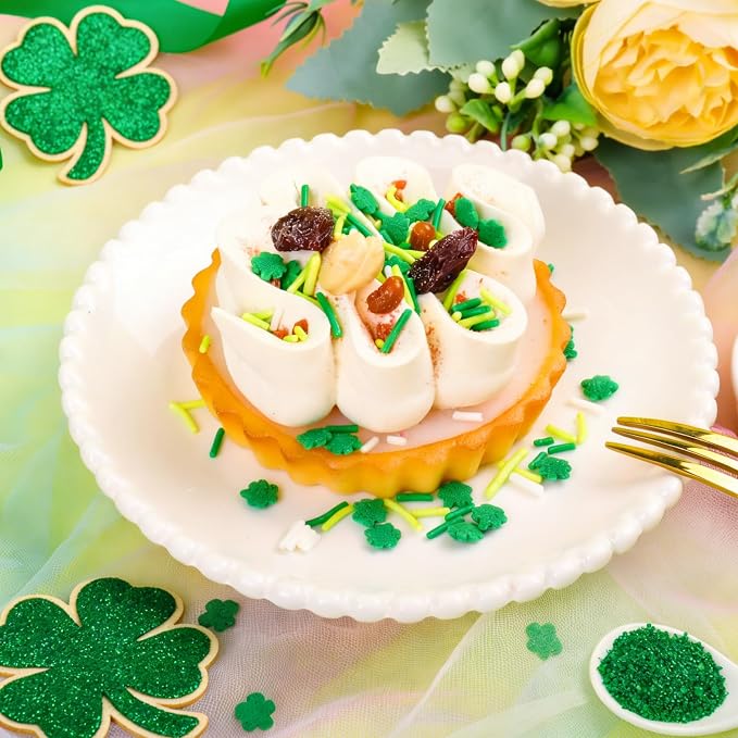 Shamrock Sprinkles for Cake Decorating, St Patricks Day Sprinkles Mix Green Jimmies and Shamrock 4oz, Perfect for Cupcake, Cookies, Ice Cream, Donuts Toppings