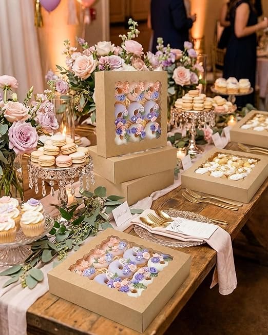 Bakepacker 240pcs Brown Pie Boxes 8"x 8"x 2.5" Easy Assemble Macaroon Cookie Boxes Bakery Boxes with Window for Bakery (Auto-pop Up)