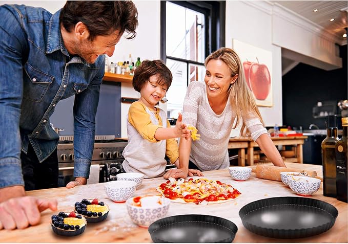 10 Inch,9.5 inch and 4 Inch 4 Pack Round Tart Pan with Removable Bottom Quiche Pan Non-Stick Baking Dish Pan Carbon Steel Pie Tart for Kitchen Cooking Baking