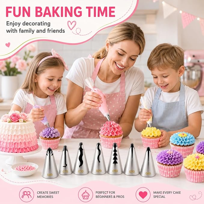 7 Pcs Pleated Skirt Piping Tips, Stainless Steel | Russian Nozzles Tips Piping, For Pastry Fondant Cookie And Birthday Cake DIY Cream Baking Tools