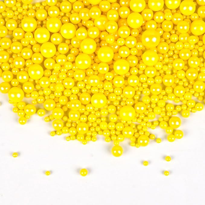 Yellow Pearl Sprinkles, Edible Sugar Pearls for Cake Decorating, 180g/6.35oz, Mix Size, Cake Decorations, Cupcake Toppers, Ice Cream Toppings, Easter Holiday Party Supplies