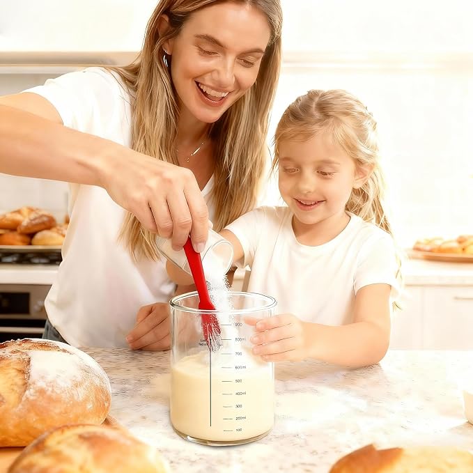 34oz Sourdough Starter Jar Kit,Wide Mouth Sourdough Starter Container with Feeding Tracking Band, Silicone Spatula&Sourdough Starter Kit-Baking Supplies(2 pack). (Red)