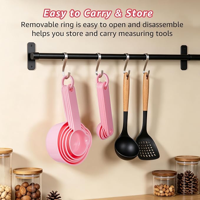 Set of Plastic Measuring Cups and Spoons, 11 Piece Nesting Measure Spoon Set with Metric and US Measurements, Fits for Measuring Dry and Liquid Dishwasher Safe