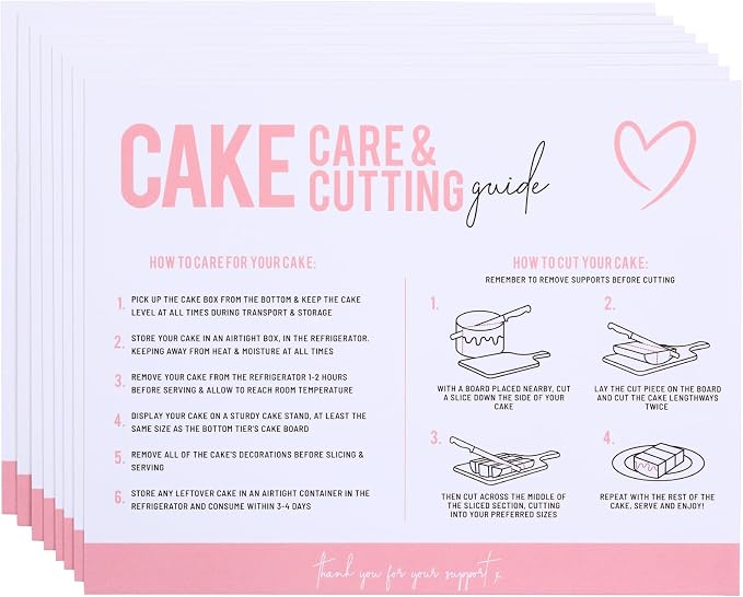 200 Count Cake Care Instruction Card How to Carry and Cut Your Cake Instruction Card for Small Business Cake Boxes, Professional Baker, Cake Boards, Baking Supplies Kit Set( 5.5 x 4.25 Inch, White)