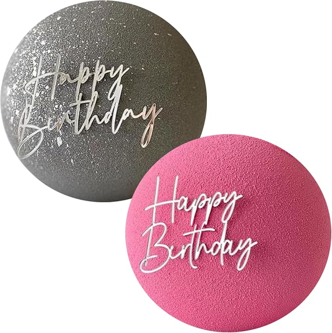 Happy Birthday Cake Topper Acrylic cake Toppers Birthday Party Decorations Cupcake Toppers Decorations (2pcs silver)