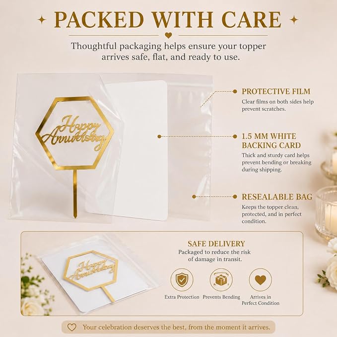 Happy Anniversary Cake Topper,Gold Acrylic Happy Anniversary Cake Toppers for Happy Anniversarys Party Wedding Anniversarys Supplies Party Cake Decor