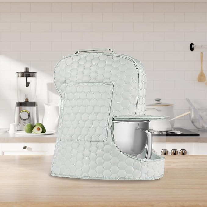 Stand Mixer Dust Cover Compatible with KitchenAid Mixer - Storage Bag for 6/7/8 Quart Bowl Lift with Pockets for Accessories and Attachments(Silver,Fits for 6-8 Quart)