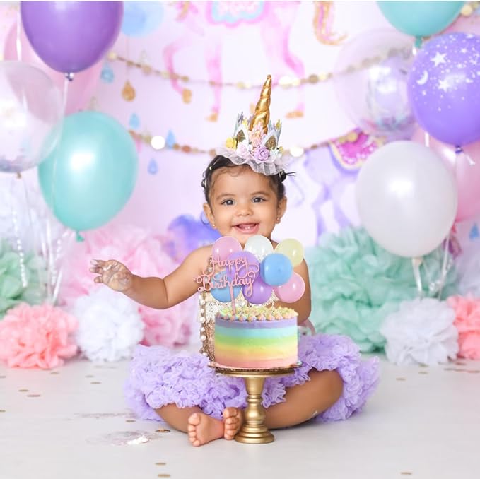 BEISHIDA Happy Birthday Cupcake Toppers - Pastel Mini Balloon Cloud Birthday Cake Decorations for Baby Shower Wedding Anniversary Supplies