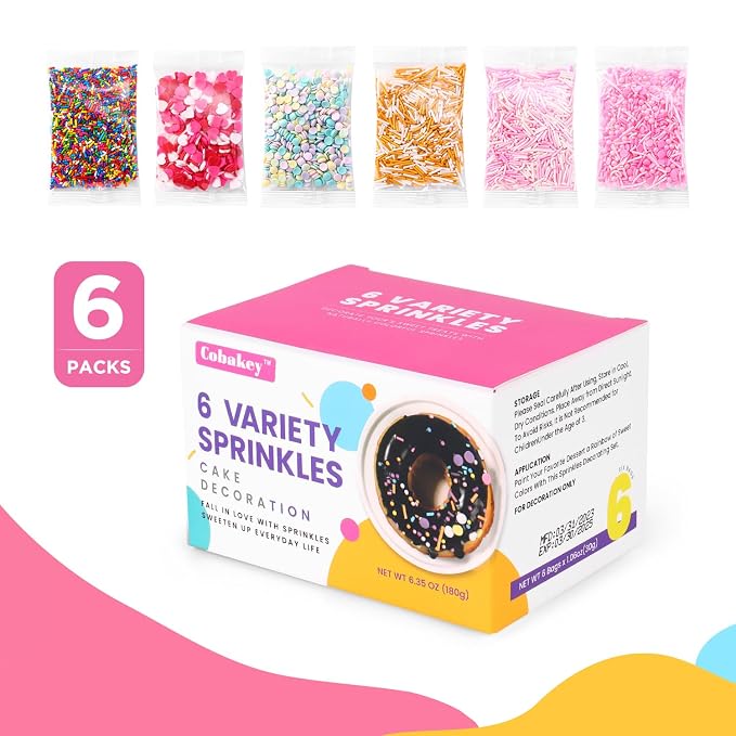 Valentine Sprinkles for Cake Decorating 6 Packs Red Heart Rainbow Jimmies Sprinkles Sugar Candy Sprinkles for Baking Cookies Ice Cream Cupcake Topper Birthday Party Anniversary Celebration