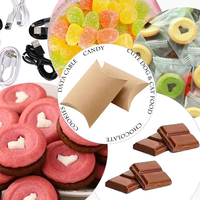 50 Pcs Kraft Paper Pillow Gift Boxes,3.5x2.6 Inch Mini Folding Treat Boxes, Creative Favor Box Folding Treat Boxes for Bakery, Candy, Jewelry, Wedding & Party Favors((Yellow-1)