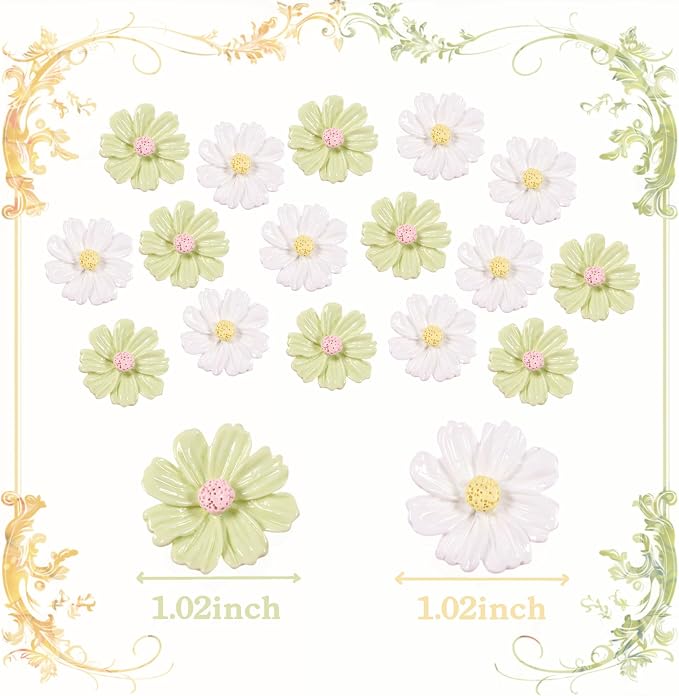 20Pcs Flowers Cupcake Toppers White-Green Flowers Cake Topper for Bridal Engagement Baby Shower Kids Birthday Wedding Anniversary Fairy Floral Party Table Decor