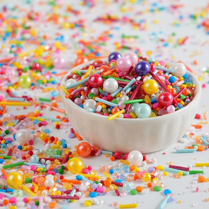 Rainbow Sprinkles for Cake Decorating 7oz Pastel Jimmies Pearls Sanding Sugar Confetti Sprinkles Mix for Donut Cookie Baking Brownies Cupcake Ice Cream Toppings