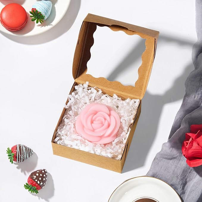 SLShePack 3x3x1.5Inches 50PCS Small Gift Kraft Boxes with Window for Cookie,Chocolate truffle,Chocolate Covered Strawberries Homemade Soap Boxes