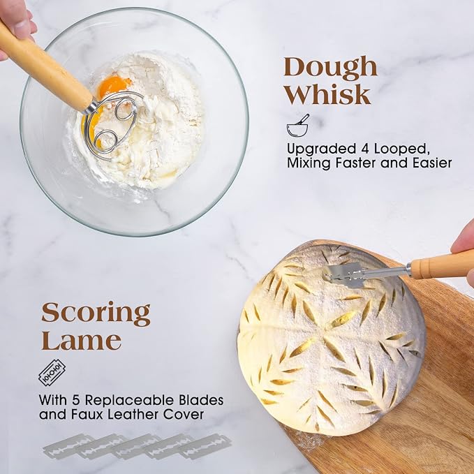 Angadona Sourdough Starter Kit, Sourdough Bread Baking Supplies, 40oz Sourdough Starter Jar, 9" Round & 10" Oval Silicone Bread Proofing Baskets Set, Bread baking tools,Silicone bread Sling