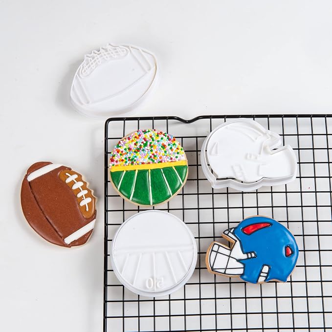 Mostop Football Cookie Cutter with Stampers, 3D Sports Cookie Cutter Set, Cake Decoration Tools Birthday Party Supplies Favors