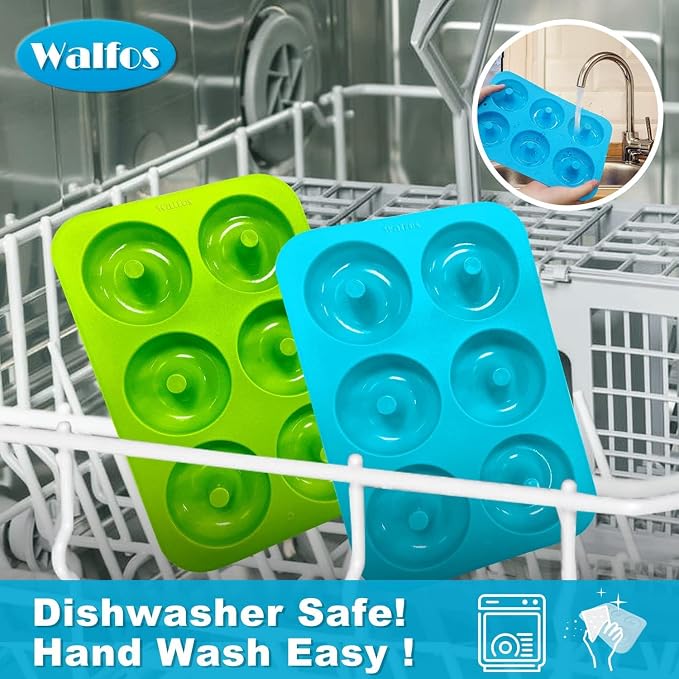 Walfos Silicone Donut Mold - Silicone Doughnut Pan Set, Non-Stick, Just Pop Out! Heat Resistant, BPA FREE and Dishwasher Safe, for Donut Cake Biscuit Bagels (4PK)