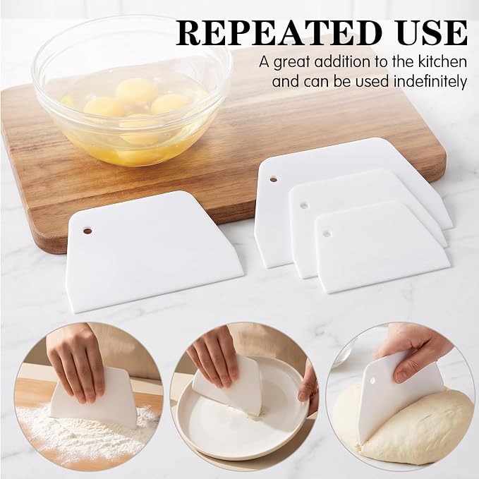 6Pcs Flexible Cake Scrapers and Smoother 3 Sizes Dough Cutter Bowl Scrapers | Plastic Dough Scraper, Flexible Bench Scraper Practical Multipurpose Food Scrappers for Bread Doughs Cake Fondant Icing