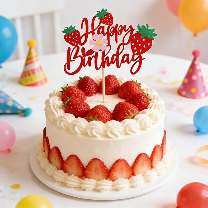 Happy Birthday Cake Topper Party Decorations for Kids Baby Showers, Themed Parties Happy Birthday Celebrations for Cake Decor Enthusiasts (Red)