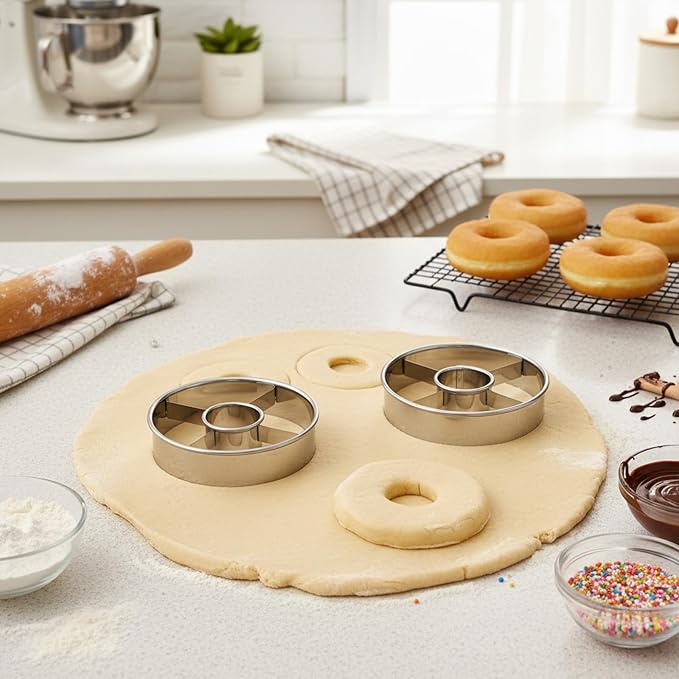 2 Pack Donut Cutter with Hole, 3.86 Inch Stainless Steel Bagel Mold Doughnut Cutters Donut Hole Cutter Baking Tool for Making Donuts, Bagels, Cookies, Biscuits