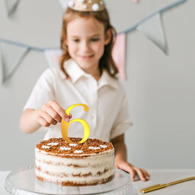 3.7IN Gold Acrylic Number 6/9 Cake Topper with 12 Gold Long Candles - Perfect for 6th and 9th Birthday Party Supplies, Ideal for Cake Decoration