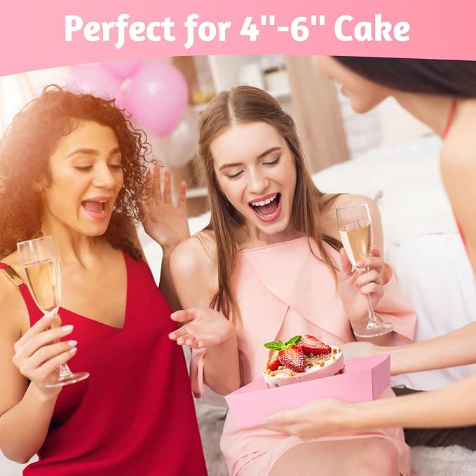 ZORRITA Paper Cake Boxes with Clear Lids, 7" x 7" x 4", 40 Pack, Pink | Disposable, Square Food Containers, For 4-6 Inch Cake, Dessert, Pie, Cupcake, Bakery, Charcuterie