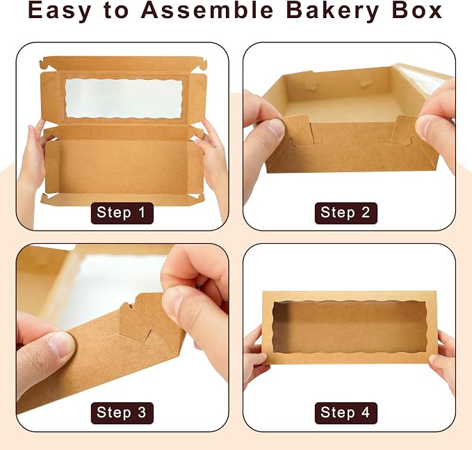 50pcs Cookie Boxes 12 x 5 x 1.5 Inch Bakery Boxes with window Chocolate Covered Strawberries Box for Christmas Valentine's Mother's Day- Brown