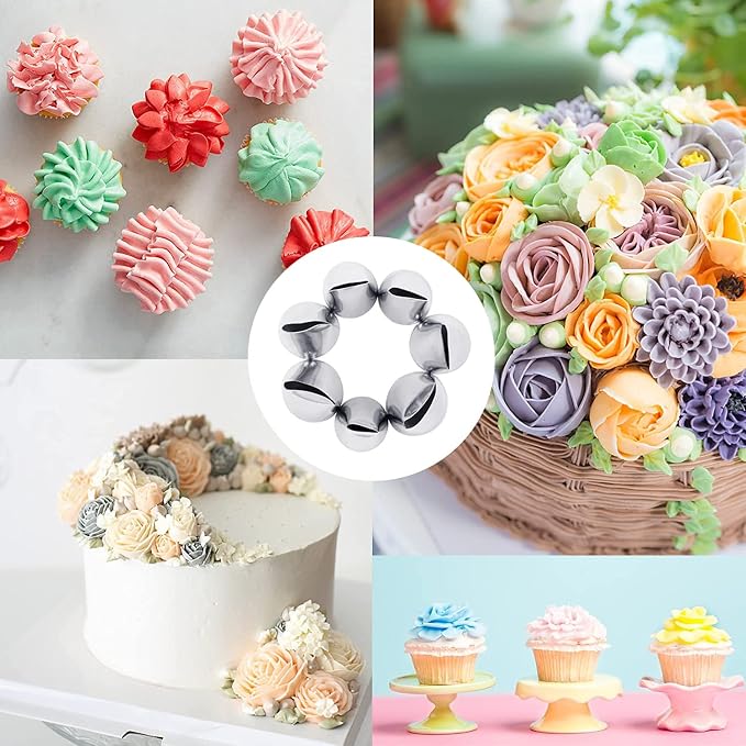 Rose Piping Tips,Petal Ruffle Decorating Tips Set Flower Pastry Tips Icing Frosting Tips Baking Tools Stainless Steel Cake Decorating Kit for Cake Cupcakes DIY Icing Nozzle Tool