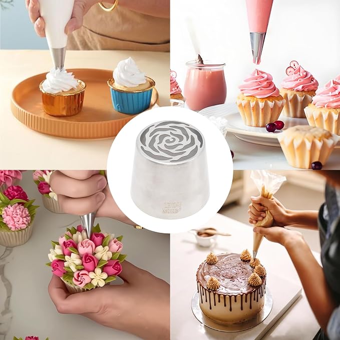 Extra Large Russian Piping Tip Stainless Steel Rose Floral Nozzle | Food Grade Seamless Designed Stainless Steel Rose Floral Nozzle for Cake Decorating, Frosting, Cream Flower DIY Cookies(SL48)