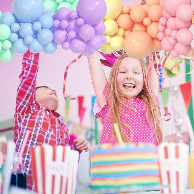 Pastel Balloon Arch Kit - 144pcs Pastel & Rainbow Balloons With Daisy Designs - Macaron Easter Arch Kit for Baby Shower, Birthday & Party Decorations